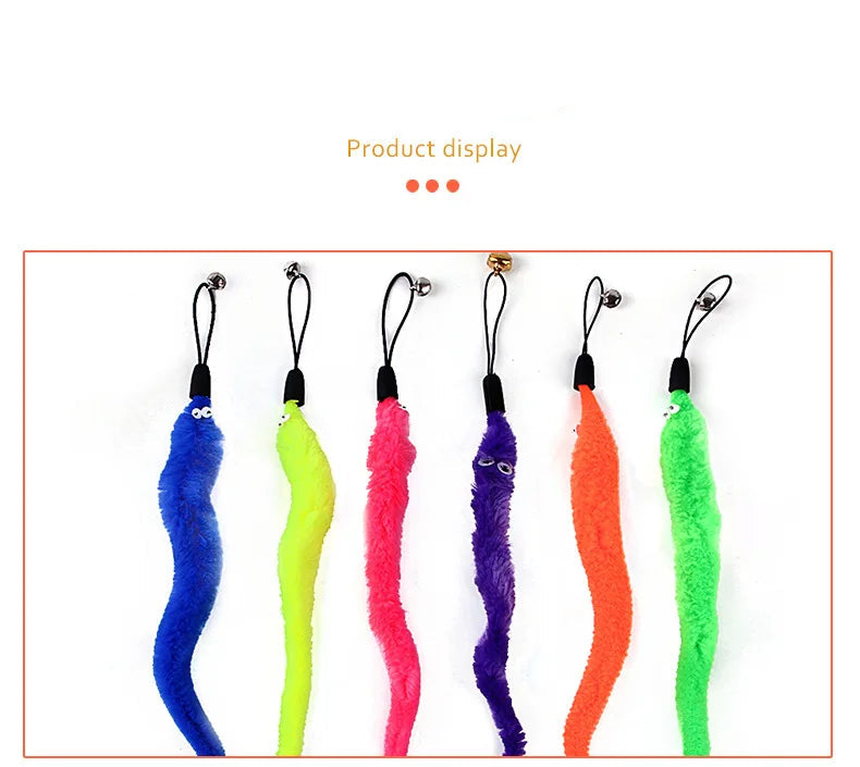 Feather Wand Cat Toy with Bell & Worm String - Interactive Teaser Set