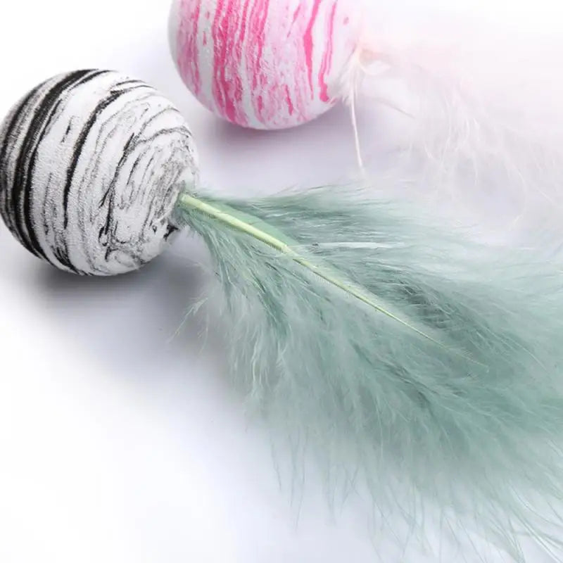 Balle en mousse avec plumes pour chat