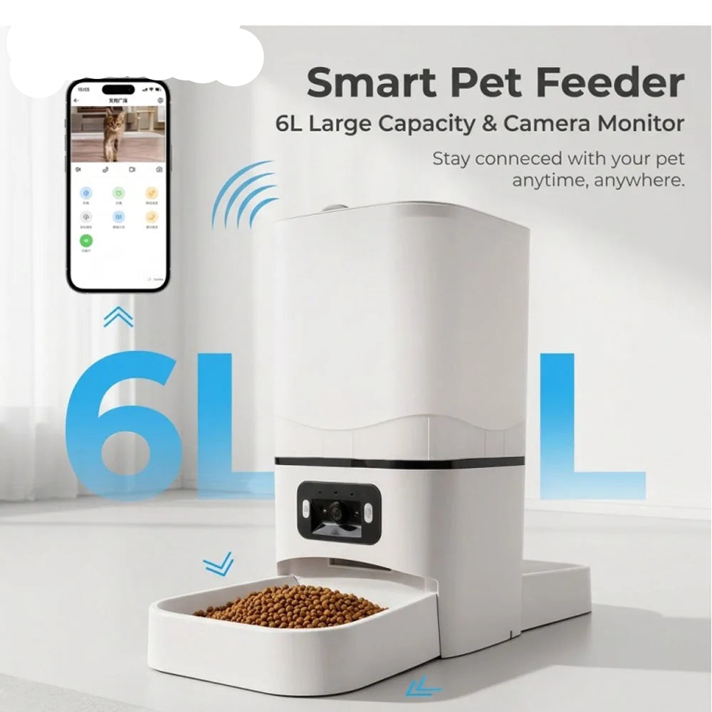 6L Smart Dual-Bowl Pet Feeder with 180° Dual Camera & WiFi