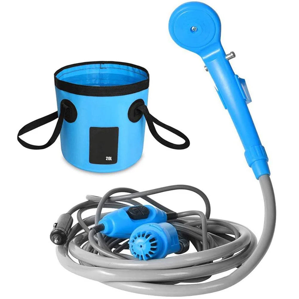12V Portable Camping Shower Pump with Foldable Bucket Options