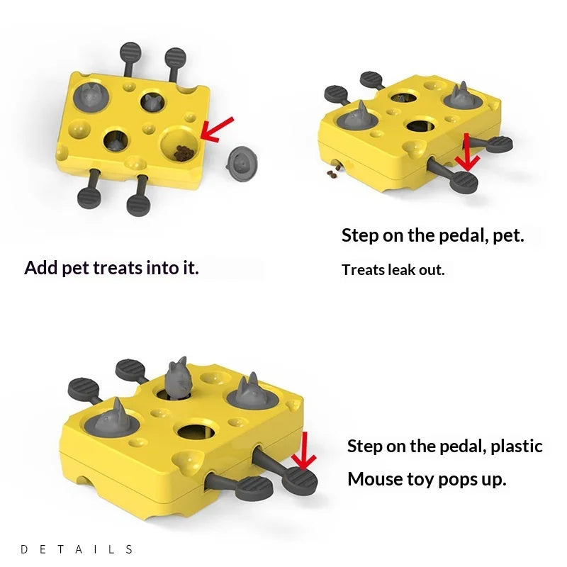 Whack-a-Mole Cat Puzzle Toy – Cheese Box Treat Dispenser for Kittens