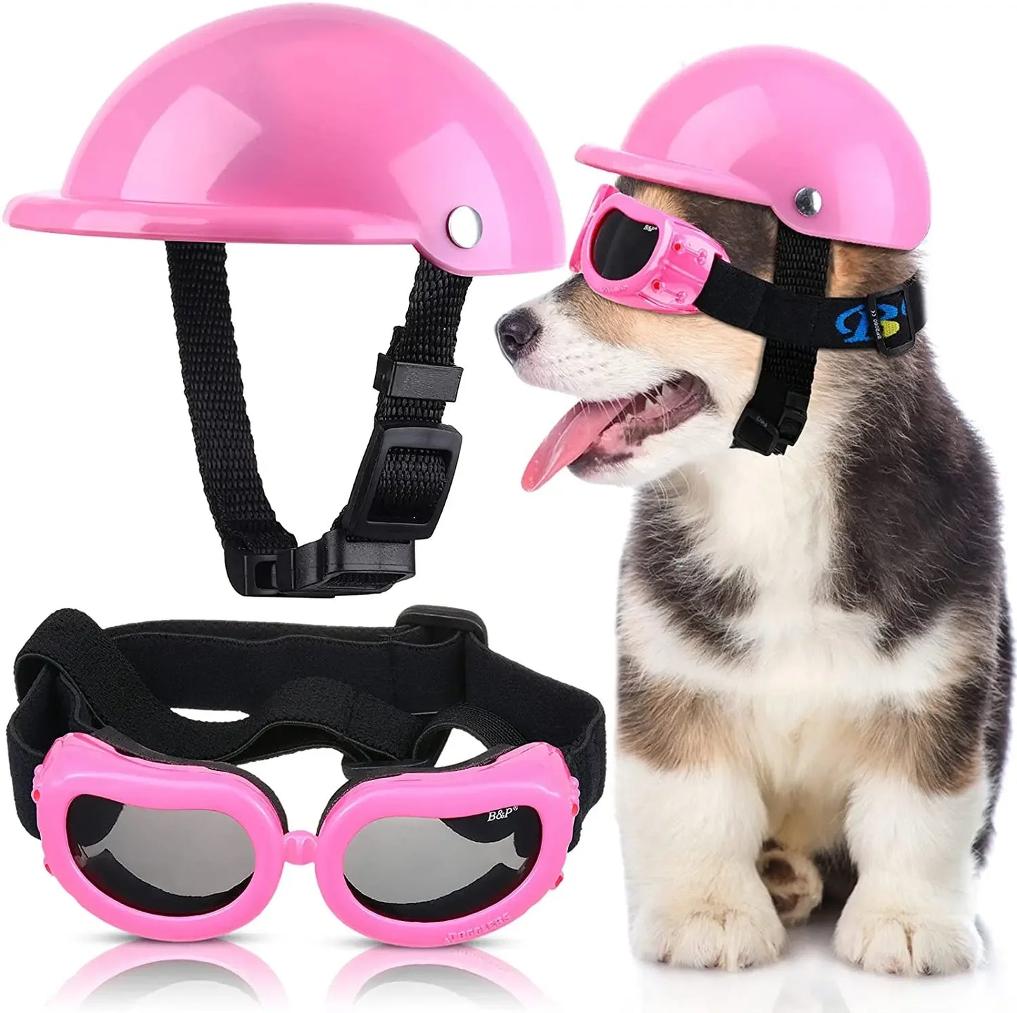 Dog Helmet & Goggles Set - UV Protection Sunglasses for Small Dogs