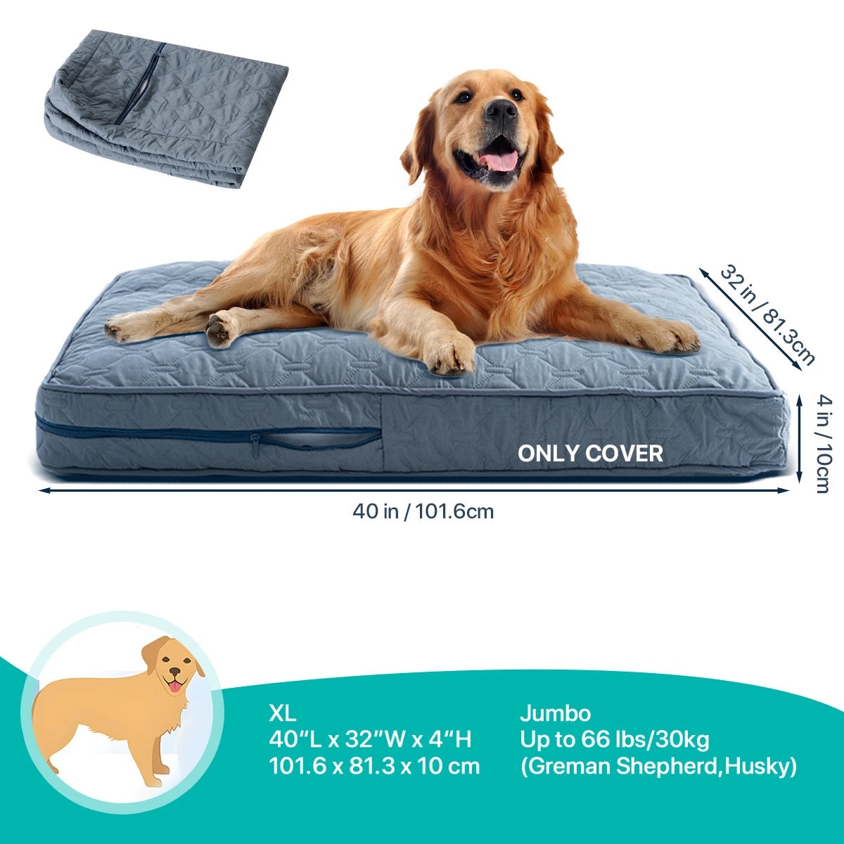 Orthopedic Dog Bed Washable Cover — Multi-Needle Quilted Foam Mat for Large Dogs & Crates