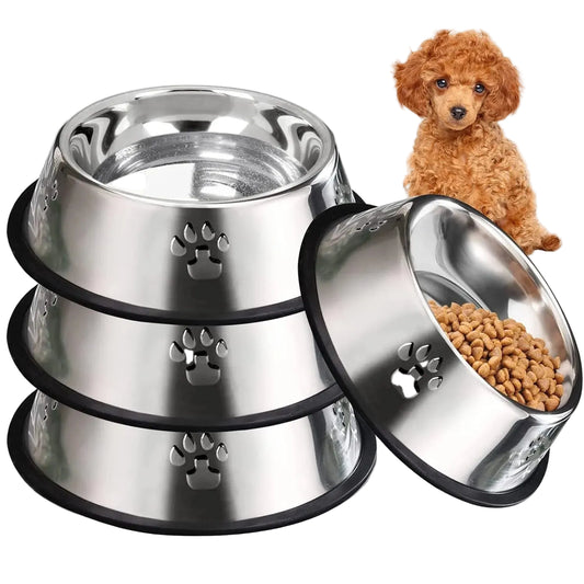 Stainless Steel Pet Bowls Set - 2 Pack Non-Slip Stackable Dishes