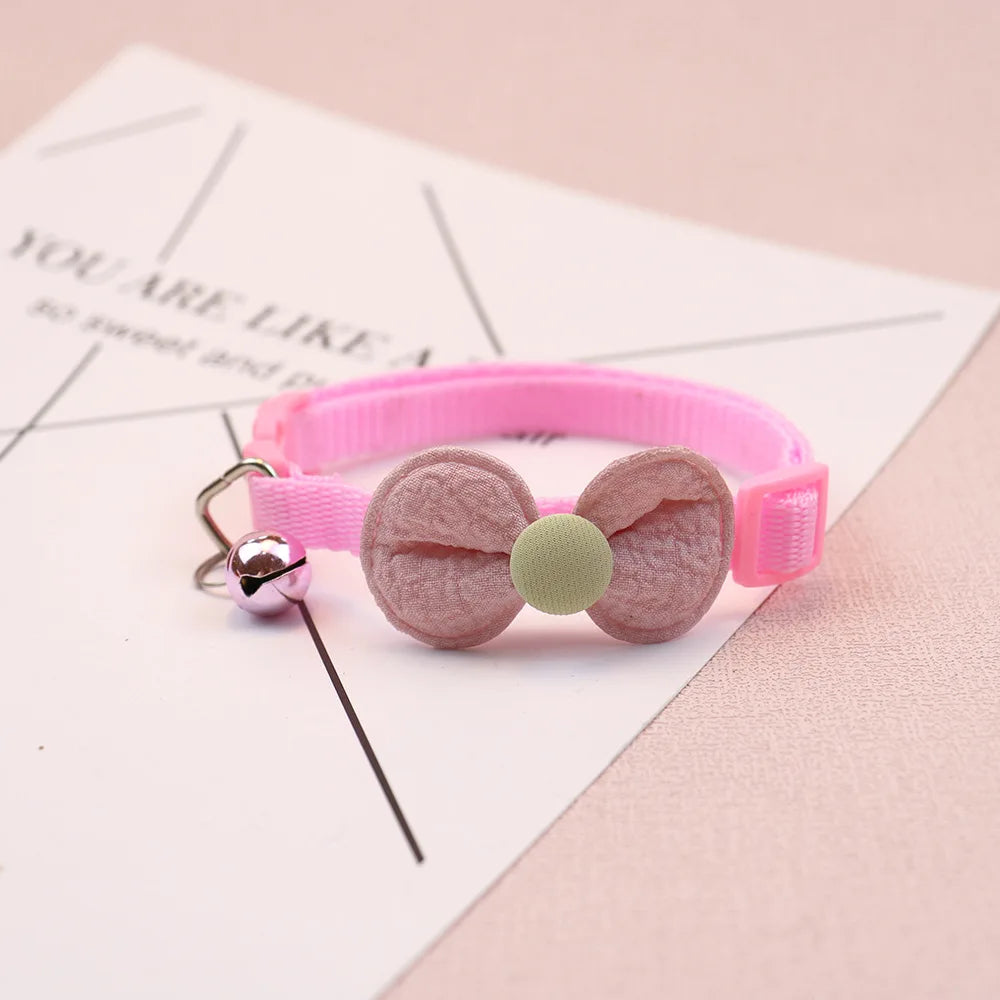 Cute Bow Cat & Small Dog Collar with Bell & Quick-Release Buckle