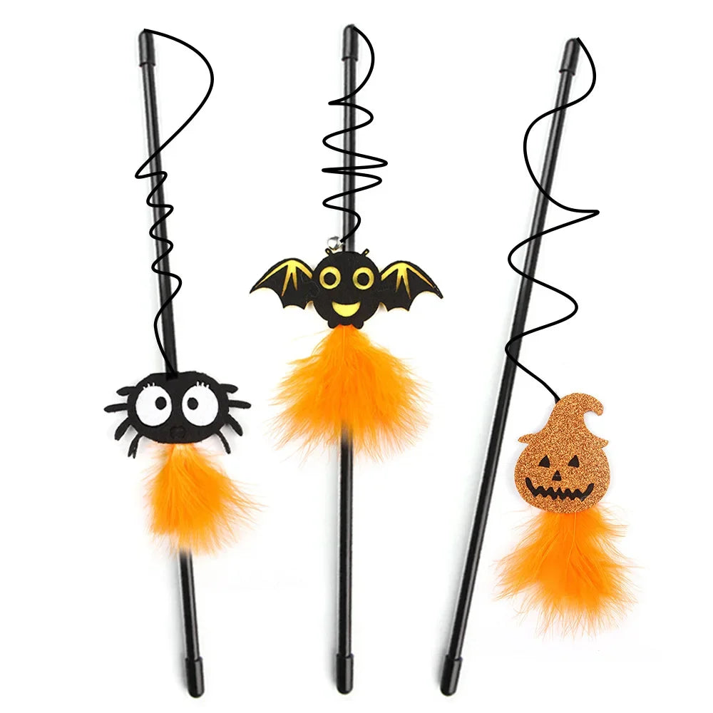 Halloween Cat Teaser Wand with Pumpkin and Spider