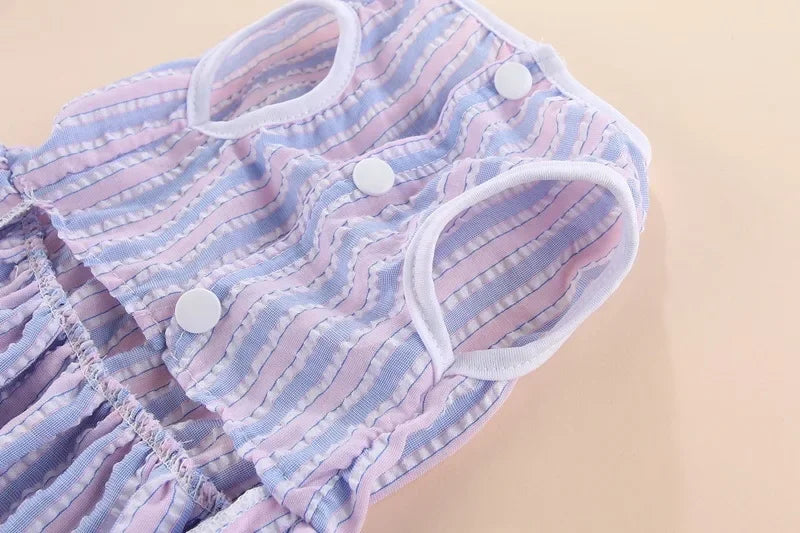 Robe de princesse pour animaux de compagnie - Robe d'été à rayures et carreaux avec nœud pour chats et petits chiens