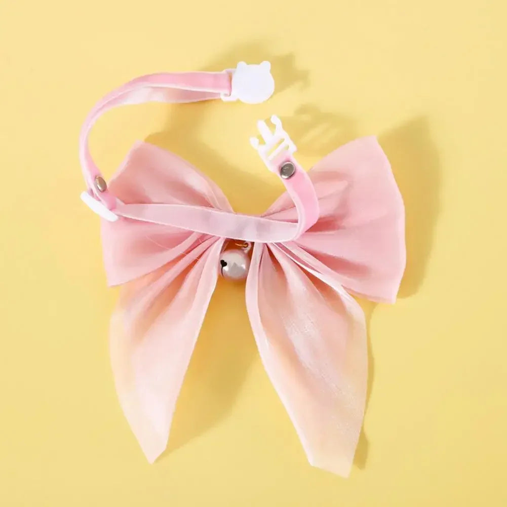 Velvet Bow Cat Collar with Bell - Decorative Breakaway Kitten Collar