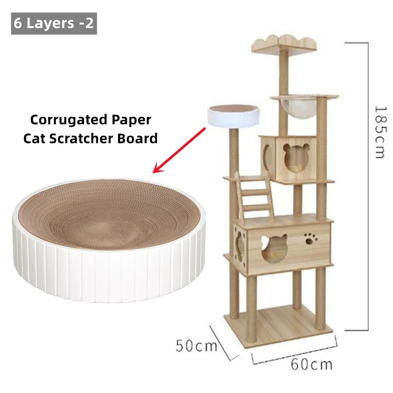 Multi-Level Wooden Cat Tree with Sisal Scratching Posts
