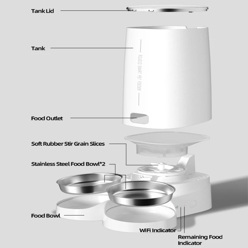 Automatic Dry Food Pet Feeder with Single or Double Bowls