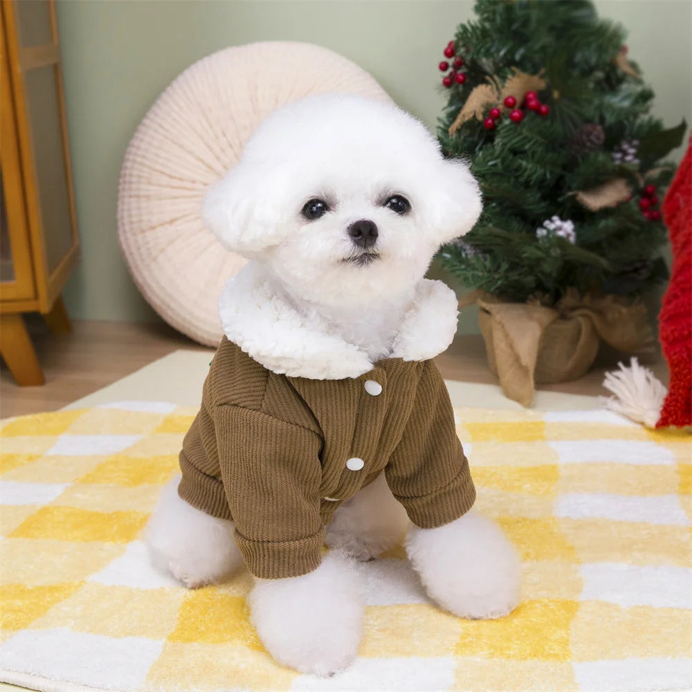 Christmas Pet Jacket with Fur Collar & Traction Ring