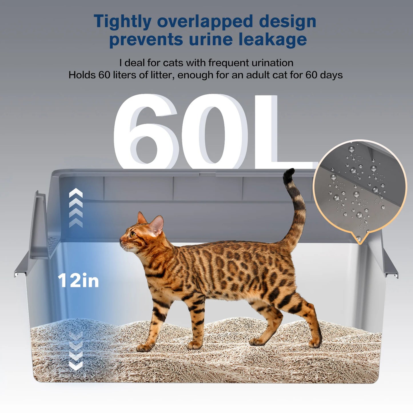 XXXL Stainless Steel Cat Litter Box with Lid — High Sides for Large & Big Cats