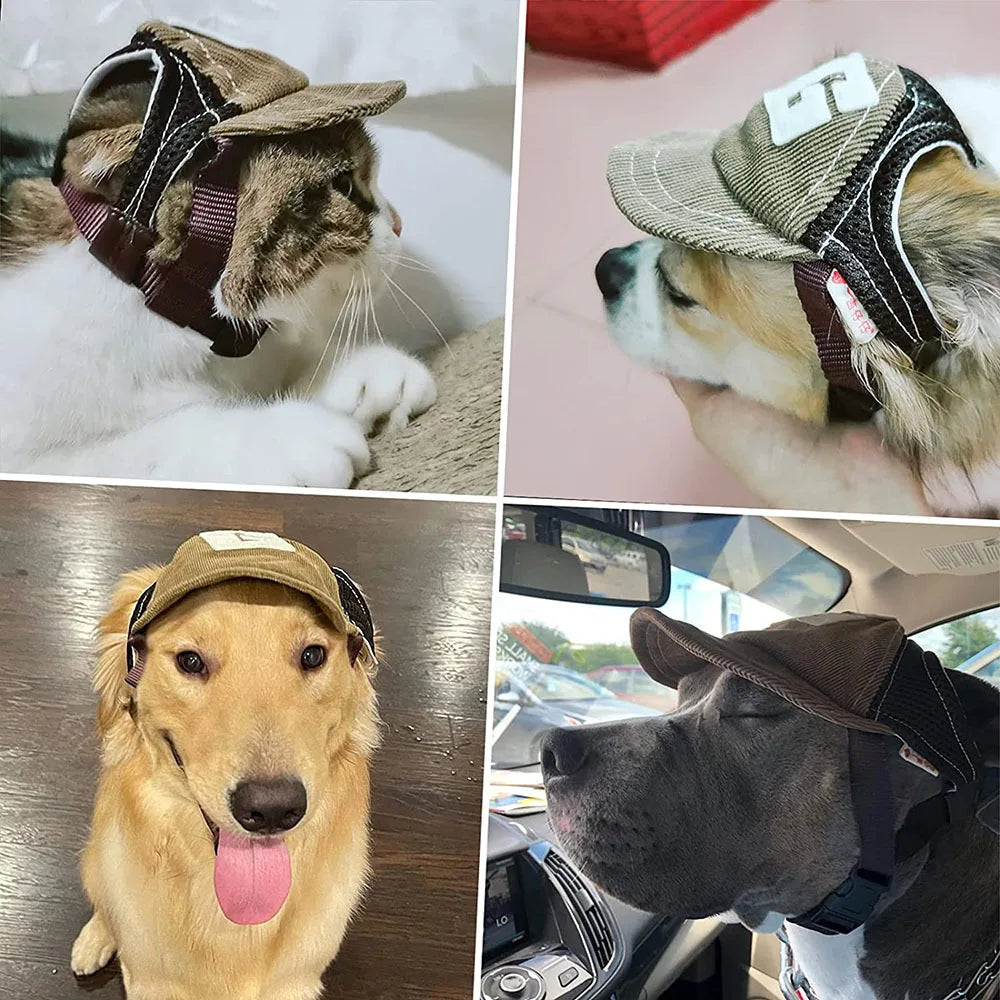 Casquette de baseball en velours côtelé avec trous pour les oreilles | Chapeau de sport d'extérieur réglable pour l'été pour petits et grands chiens