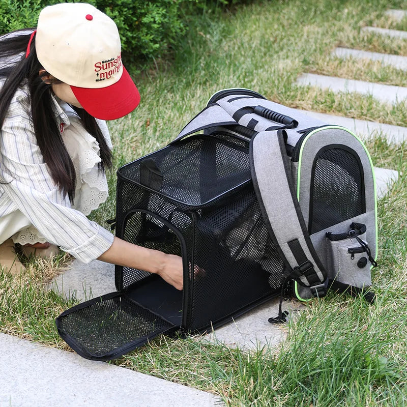 Sac à dos de transport extensible pour chat avec housse pare-soleil et maille respirante