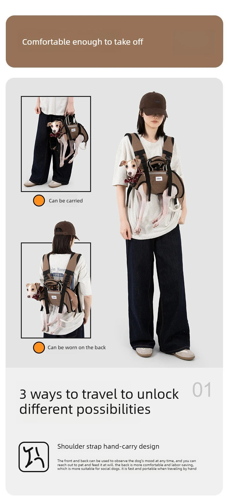 Horizontal Dog Backpack with Ice Silk Cooling & Spine Protector for Small Dogs & Cats