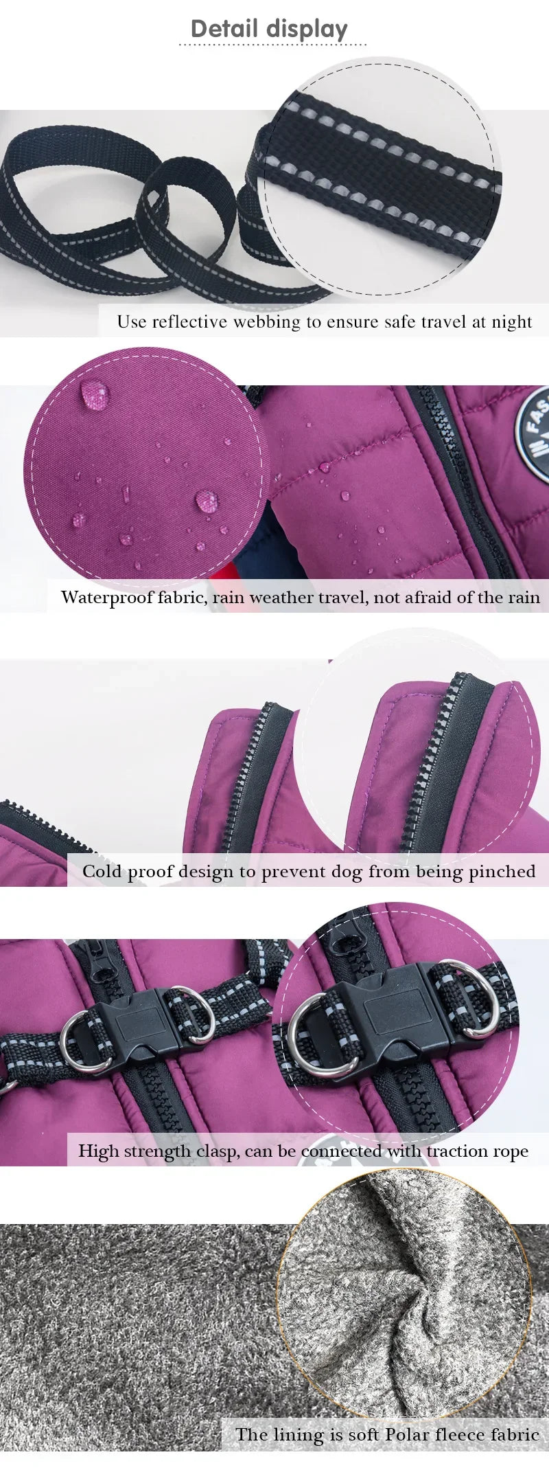 Waterproof Fleece Dog Jacket with Harness