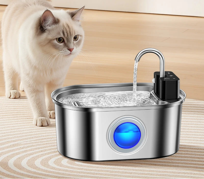 Stainless Steel Smart Pet Water Fountain with 4000mAh Battery & Sensor