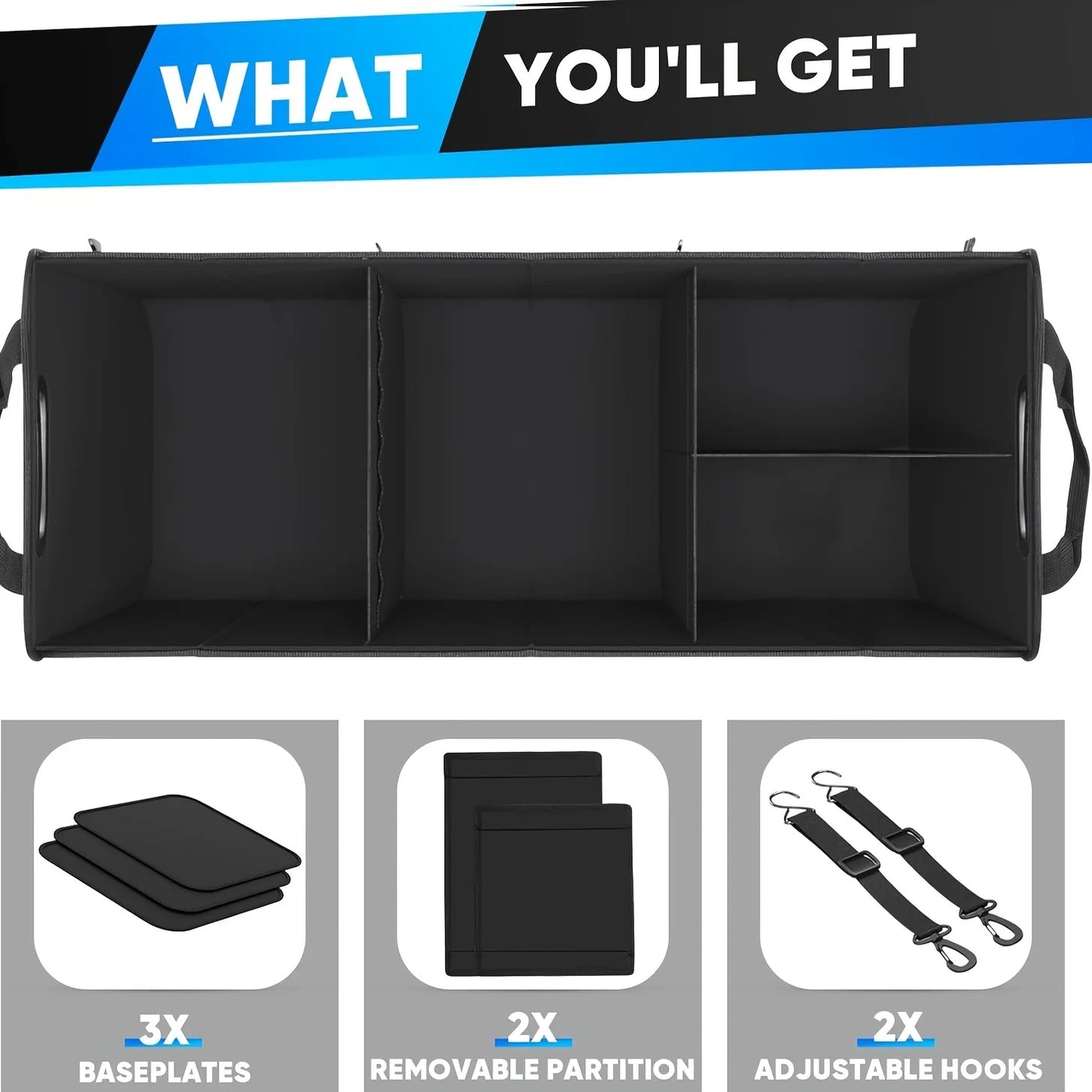 Large Car Boot Organiser with 5 Compartments — 95L Pet Travel Storage