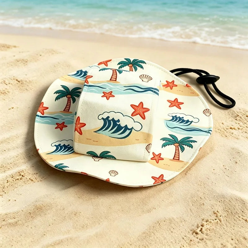 Cotton Bucket Sun Hat with Ear Holes for Cats & Small Dogs