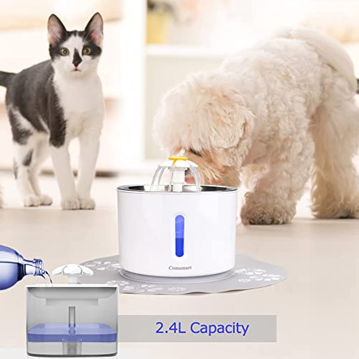 Cat Water Fountain - 2.4L Stainless Steel Automatic Pet Drinking Fountain