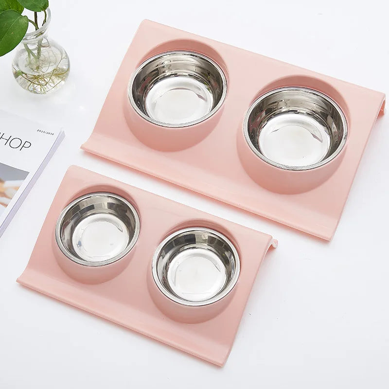 Stainless Steel Double Bowl Feeding Station for Dogs & Cats