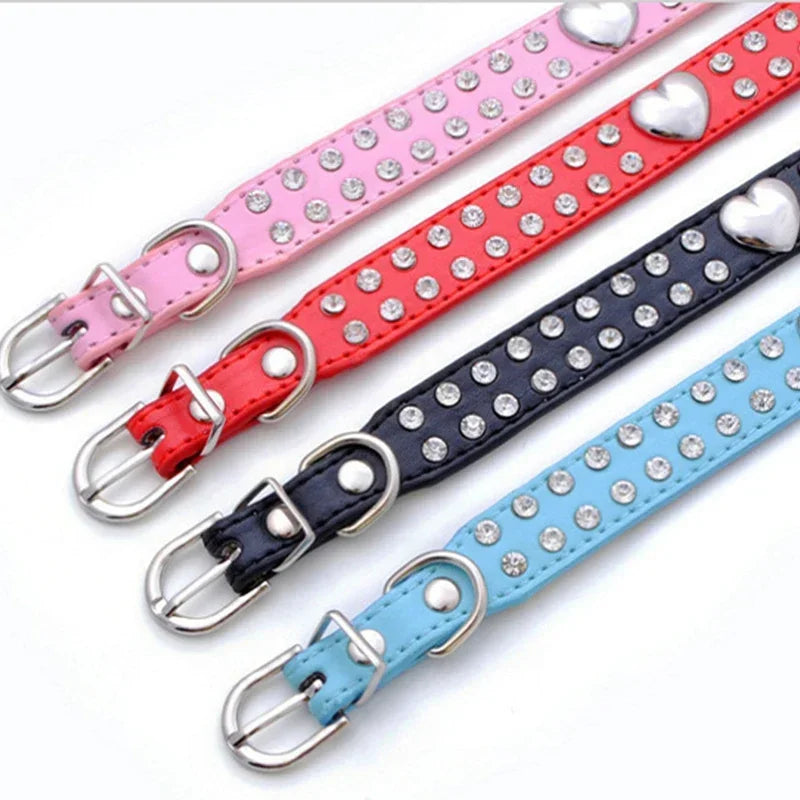 Rhinestone Heart Pet Collar