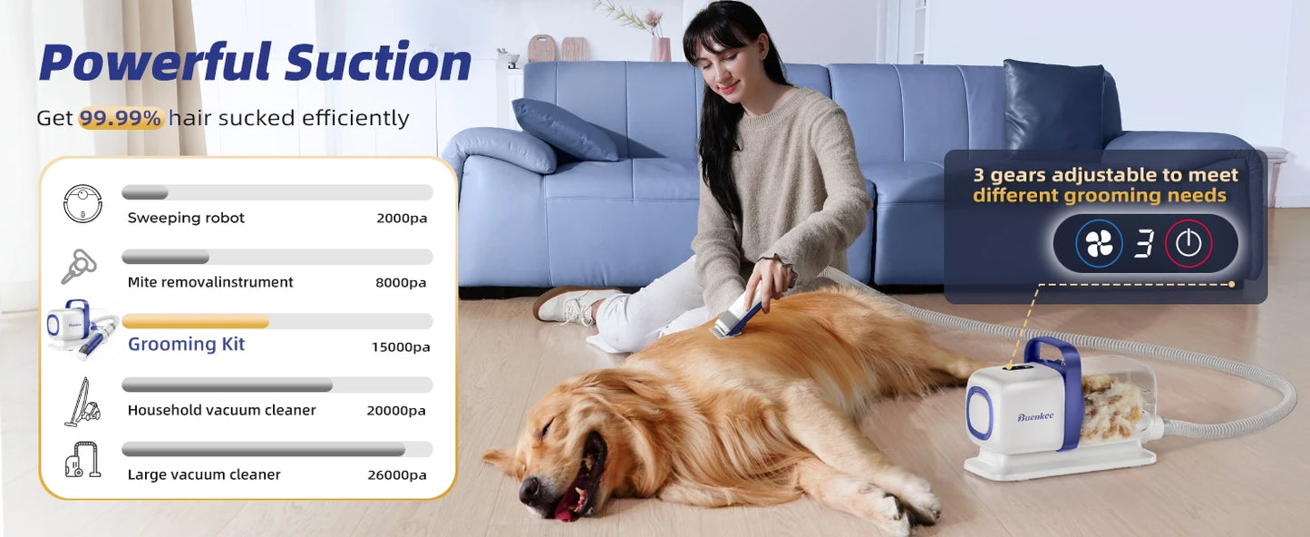 7-in-1 Pet Grooming Vacuum Kit - Professional Clippers and Shedding Tools for Dogs and Cats
