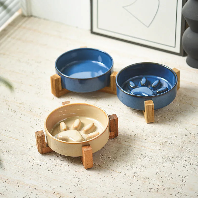 Ceramic Dog Bowl with Slow Feeder & Water Options