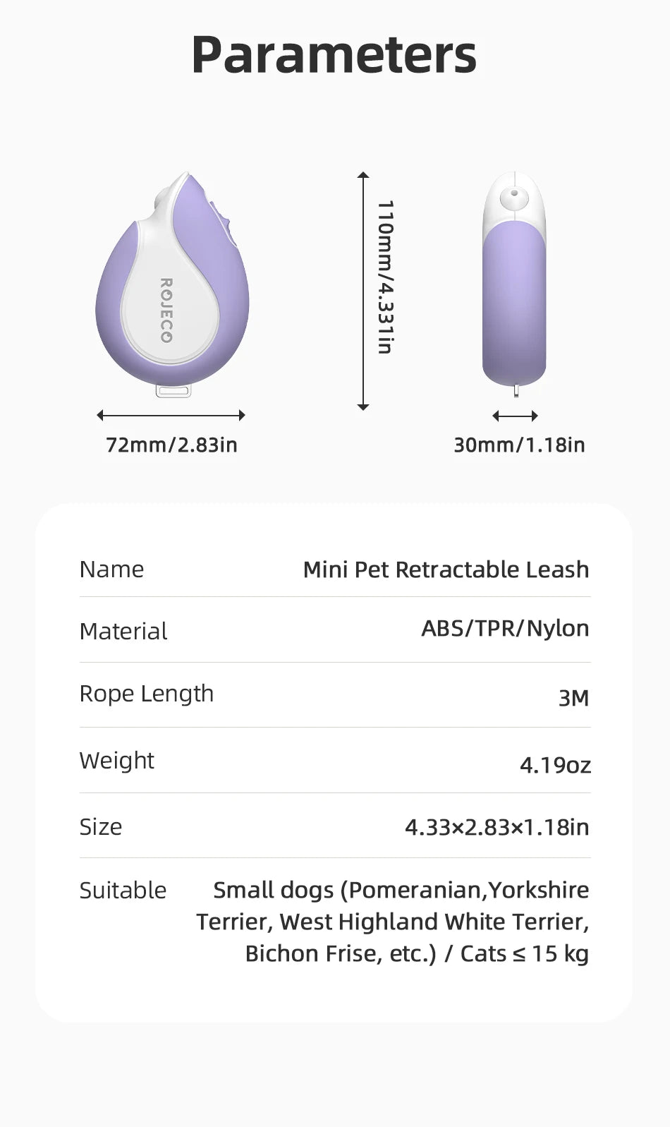 3M Mini Retractable Dog Leash — Compact Extendable Lead for Walking & Travel