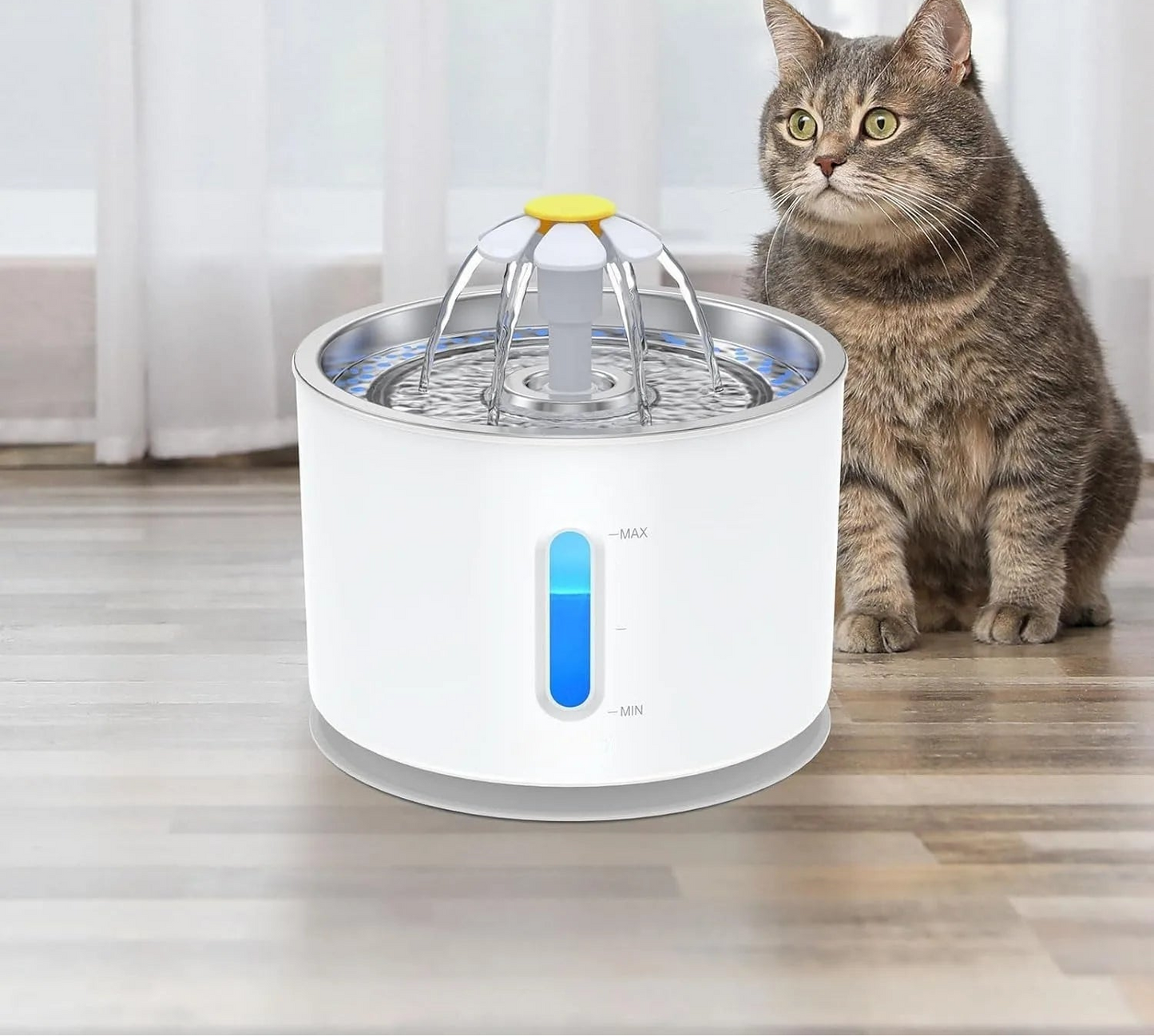 Fontaine à eau pour animaux de compagnie - Distributeur automatique en acier inoxydable de 2,4 L pour chats et chiens