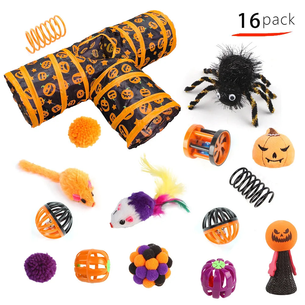 Halloween Cat Toy Variety Set with Wand, Mouse and Bell
