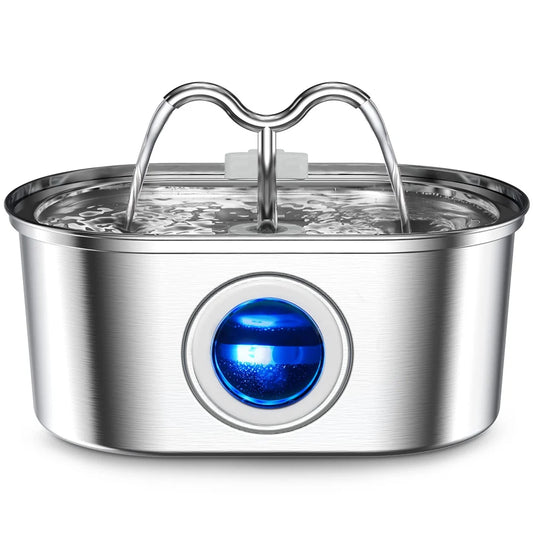 Fontaine à eau pour animaux de compagnie en acier inoxydable de 3,2 L — Pompe filtrante silencieuse pour chats et chiens