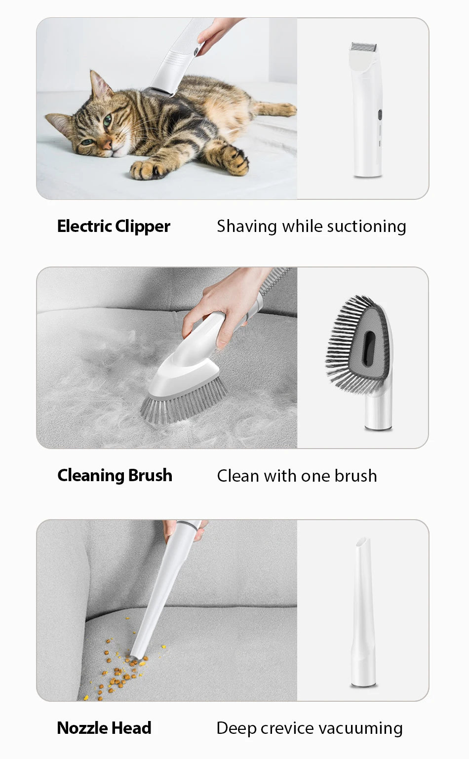 5-in-1 Pet Grooming Vacuum Kit — Smart Touch, 3-Speed Suction for Cats & Dogs