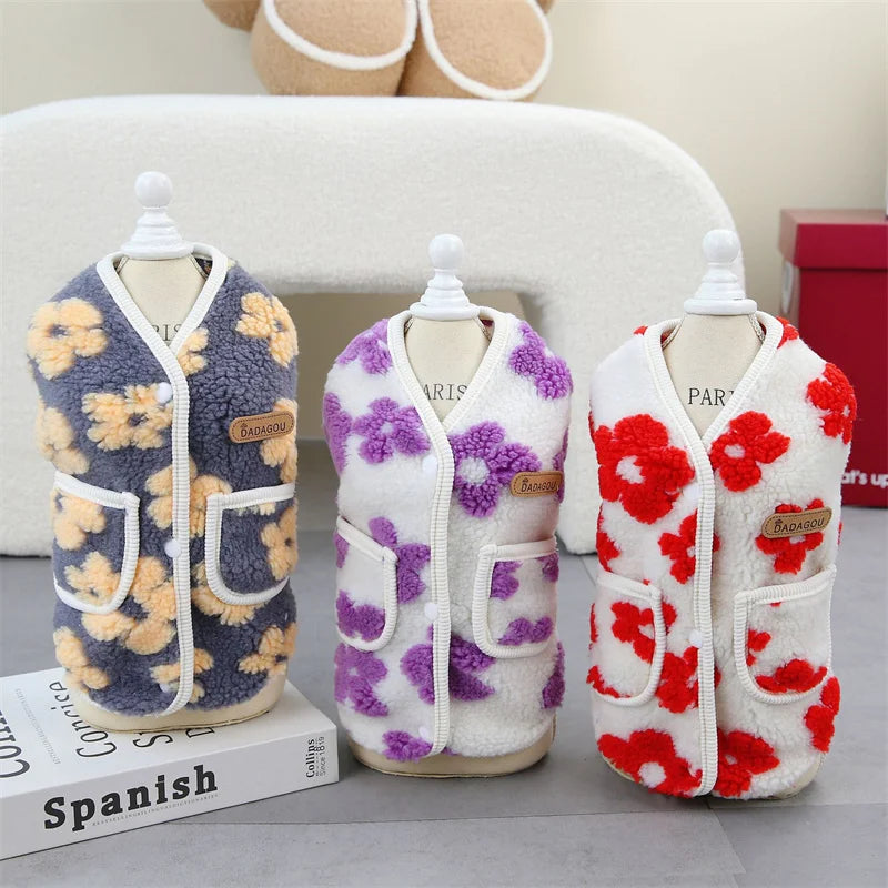 Floral Print Coral Fleece Jacket for Cats & Small Dogs
