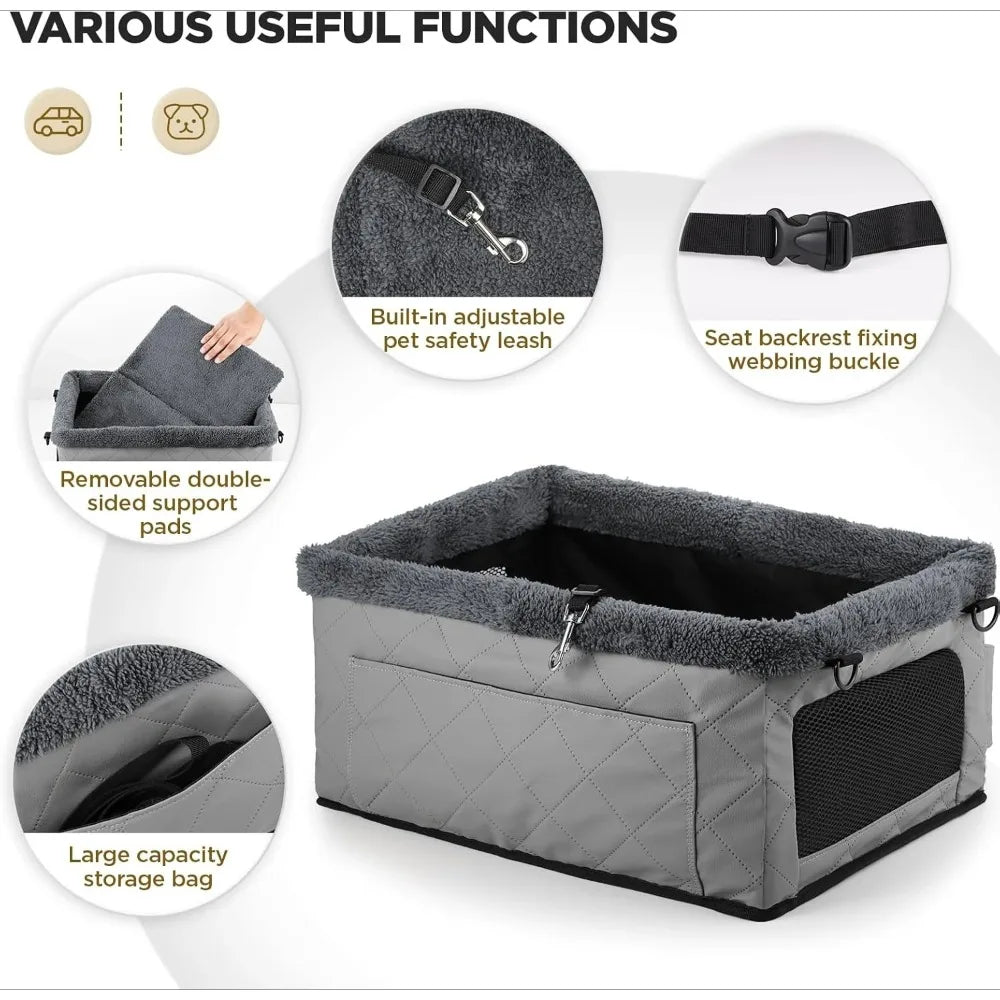 Leather Metal Frame Dog & Cat Car Booster Seat with Safety Belt