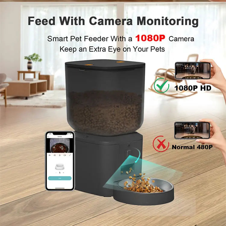 Automatic Pet Feeder with 1080p Camera, Voice Recorder & Remote Control