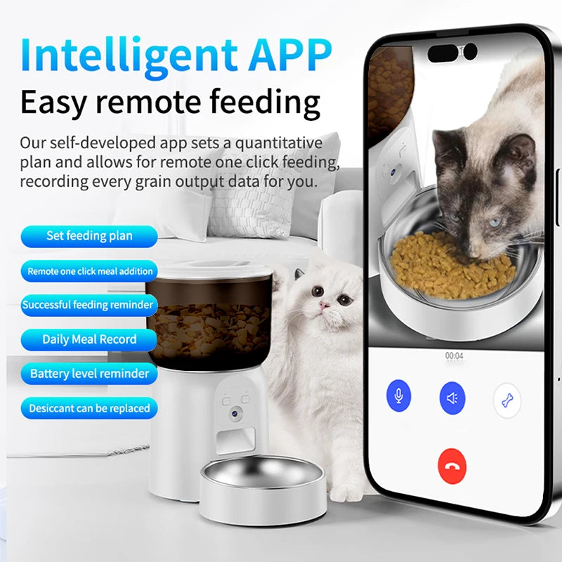 3L Smart Pet Feeder with HD Camera & Stainless Steel Bowl