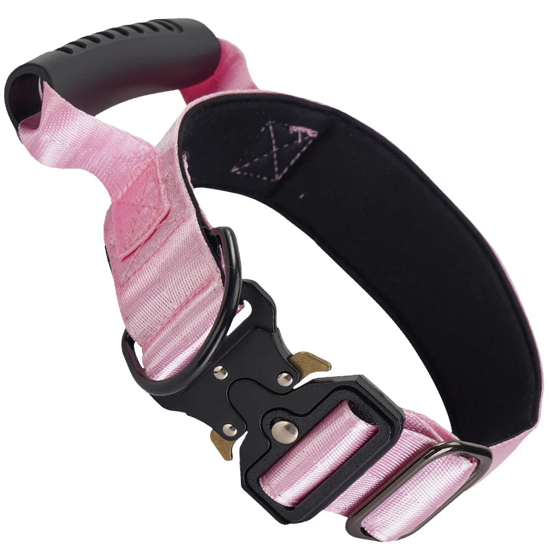 Heavy Duty Tactical Dog Collar with Handle — Metal Buckle Training Collar for Medium & Large Dogs