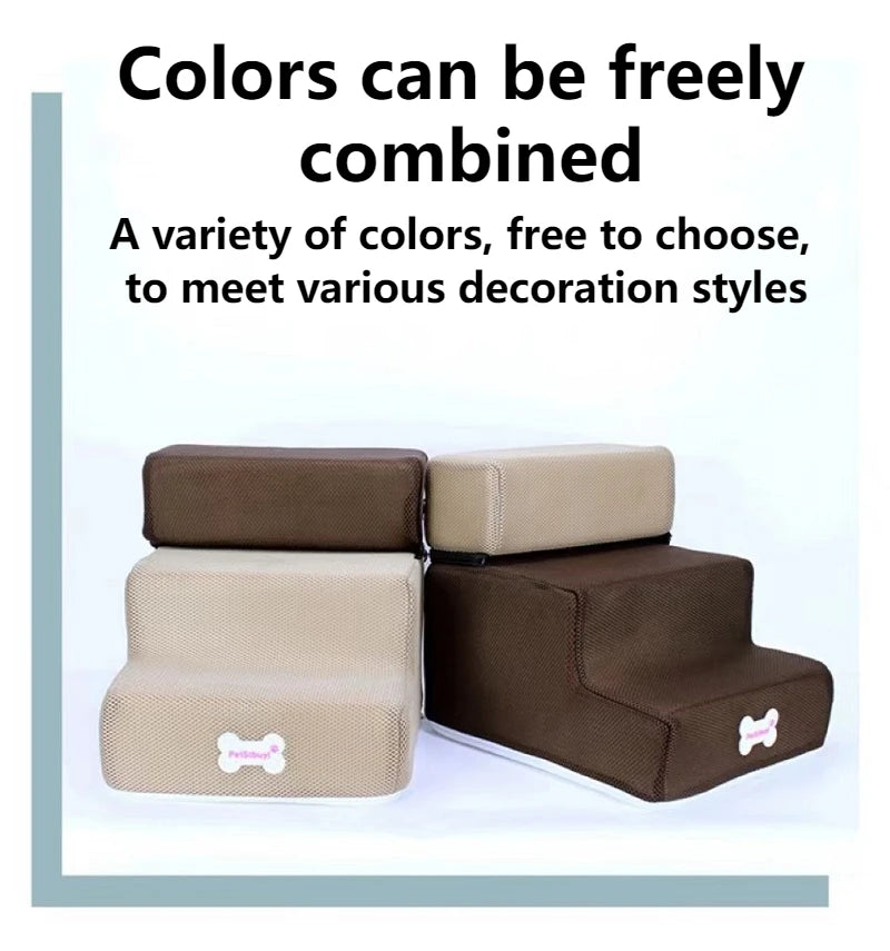 Anti-Slip Pet Stairs with Removable Washable Cover – 2 or 3 Step Ramp for Dogs & Cats