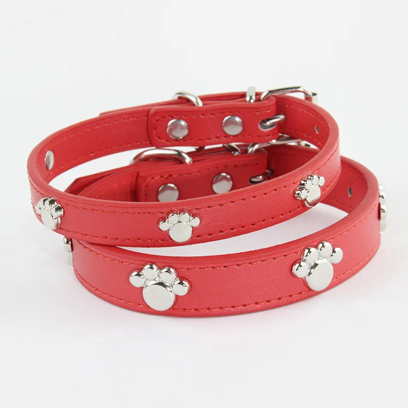 Leather Dog Collar with Footprint Design