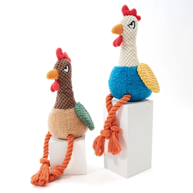 Plush Rooster Rope Dog Toy - Braided Cotton Chew Toy
