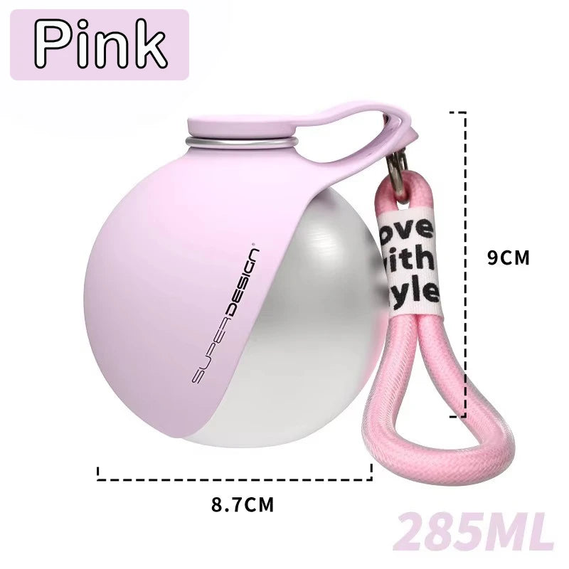 Stainless Steel Dog Travel Water Bottle with Collapsible Silicone Bowl & Lanyard