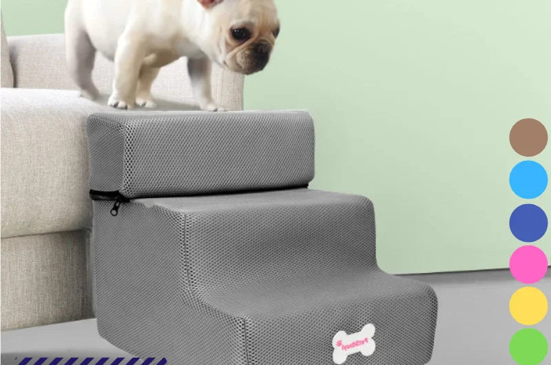 Anti-Slip Pet Stairs with Removable Washable Cover – 2 or 3 Step Ramp for Dogs & Cats
