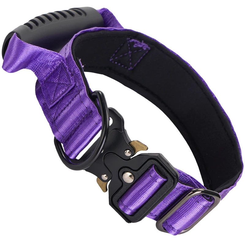 Heavy Duty Tactical Dog Collar with Handle — Metal Buckle Training Collar for Medium & Large Dogs