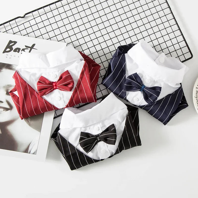 Striped Tuxedo Jacket with Bow for Small Dogs & Cats