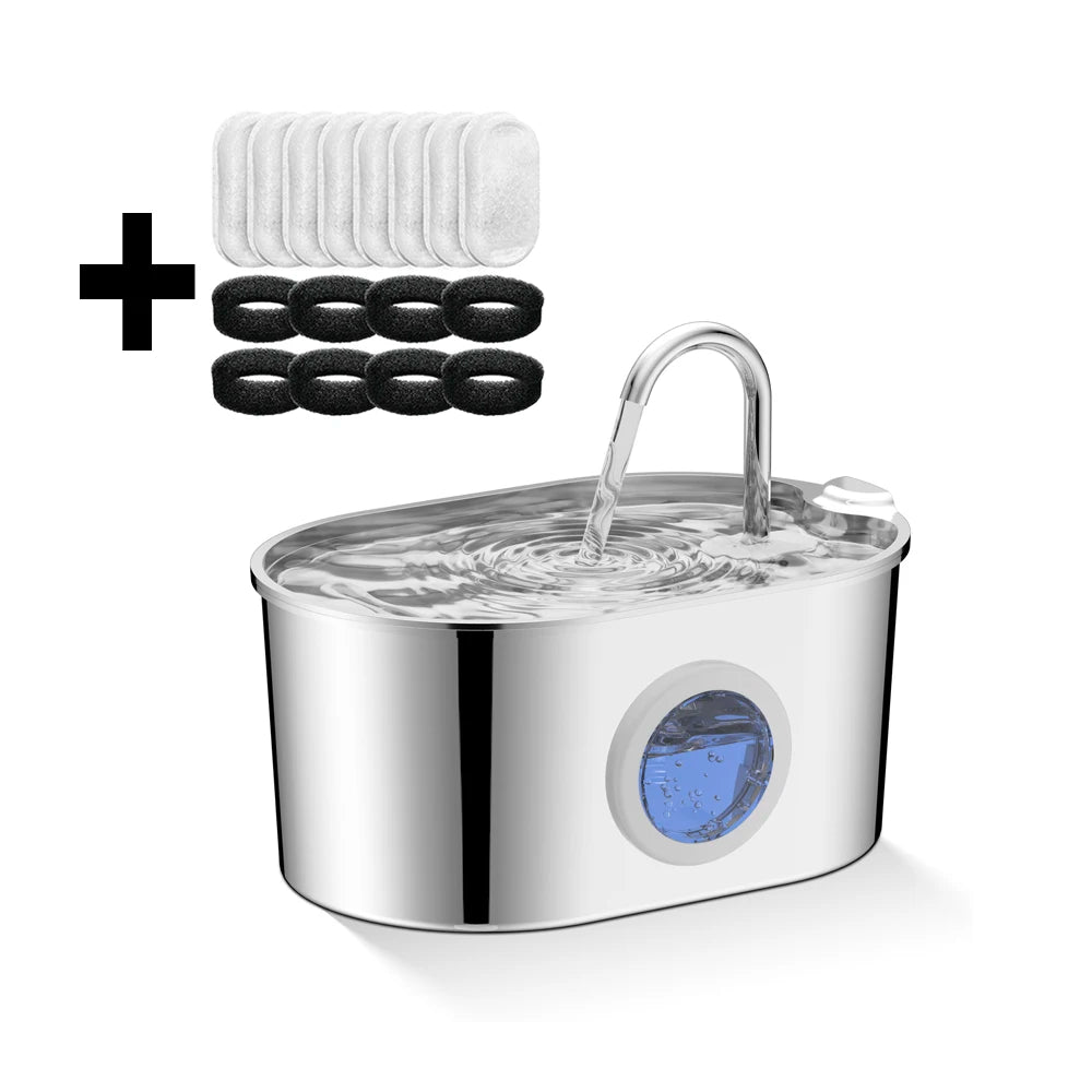 Cat water feeder stainless steel automatic cat water fountain, cat fountain with water level window display pet water dispenser