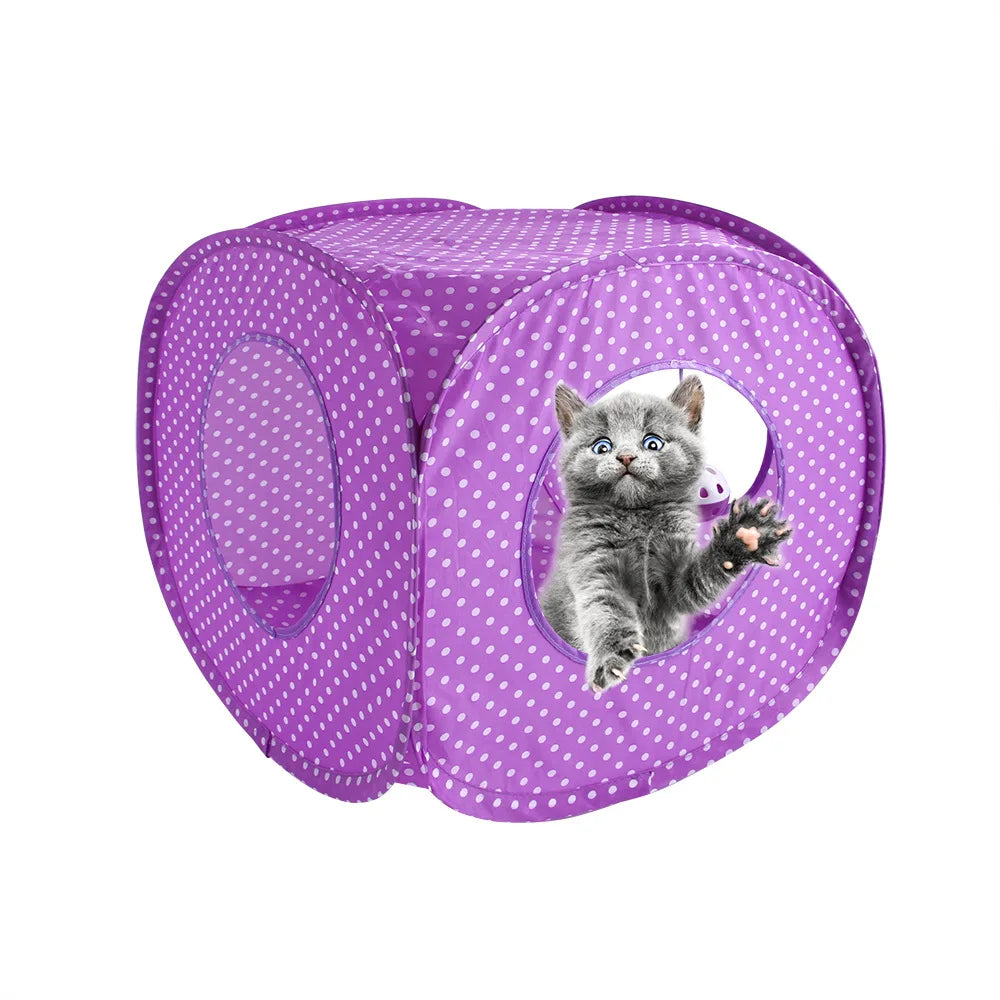 Foldable Cat Play Tunnel Tent - Interactive Toy with Balls & Mouse