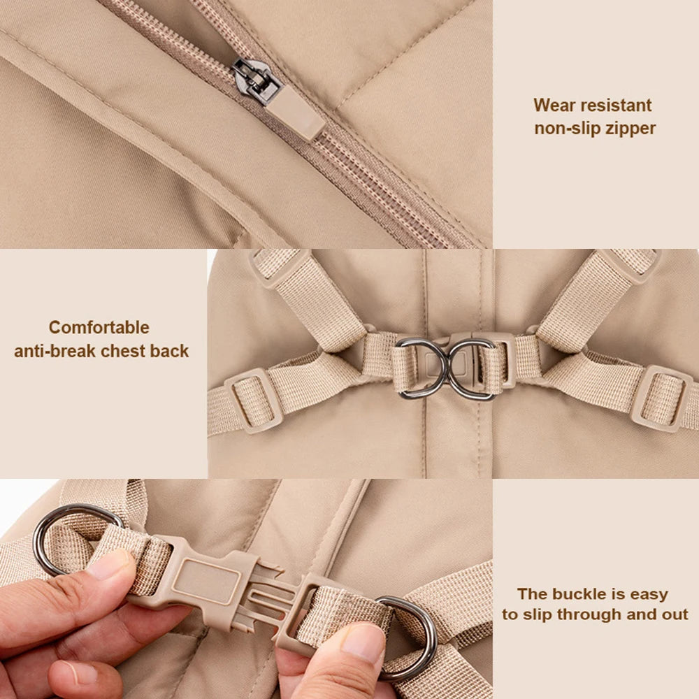 Autumn Winter Pet Clothes Outdoor Dog Jacket with Harness for Small Medium Dogs Thick Warm Pet Cotton-Padded Clothing