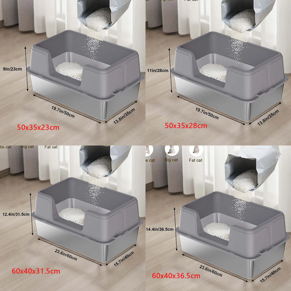 Stainless Steel Semi-Enclosed Cat Litter Box | High Sides | Anti-Splash | 3 Sizes