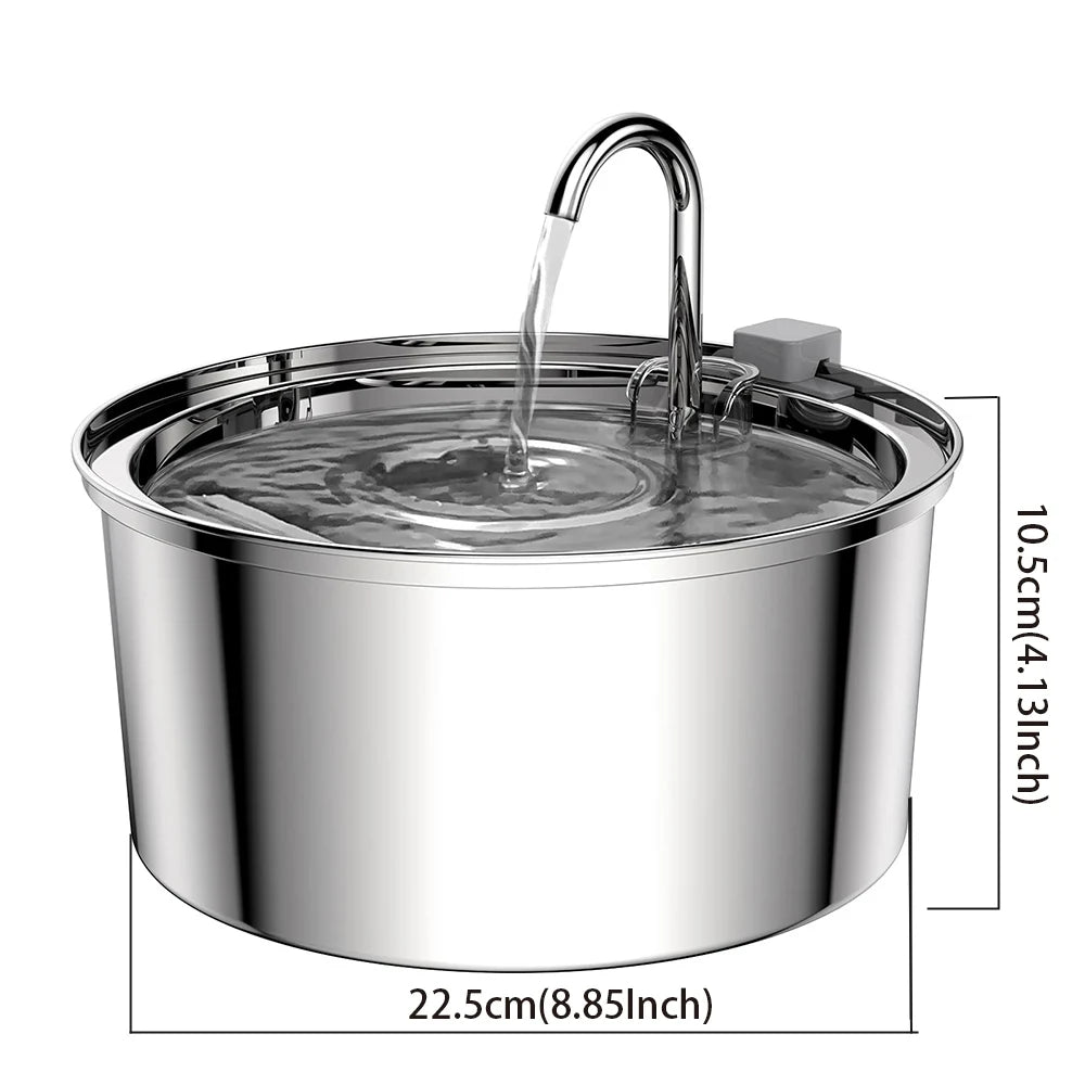 Fontaine à eau automatique en acier inoxydable de 3,2 L pour animaux de compagnie – Distributeur d'eau pour chats et chiens avec filtre